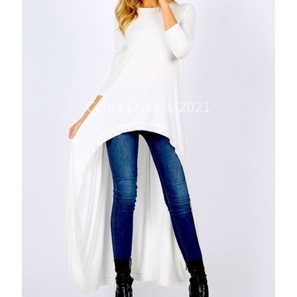 Callie Flow: Hi Low Ivory White Tunic Top - Picture 1 of 4